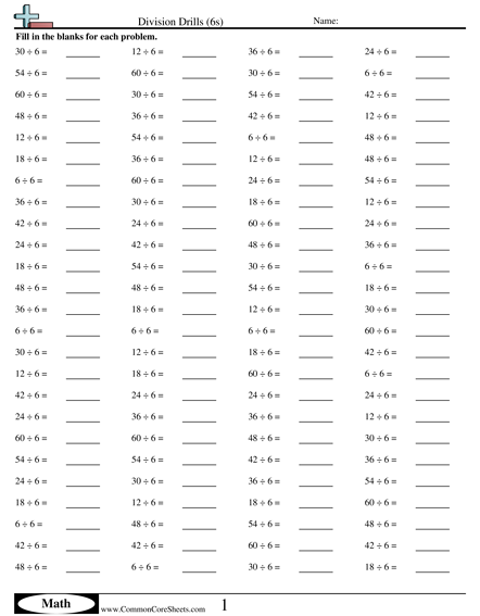 Math Drills Worksheets - 6s worksheet